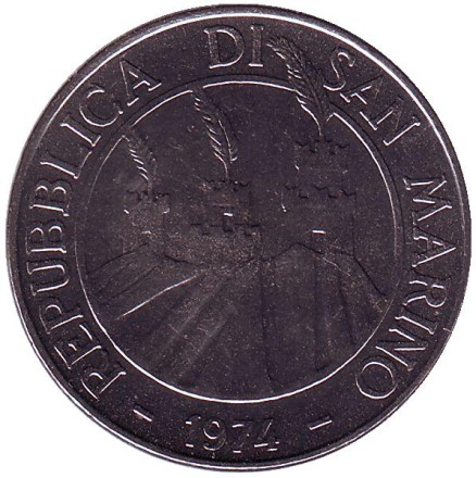 Монета 100 лир. 1974 год, Сан-Марино. Козёл.