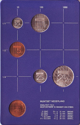 Набор монет Нидерландов. (5 шт., с жетоном). 1985 год, Нидерланды.