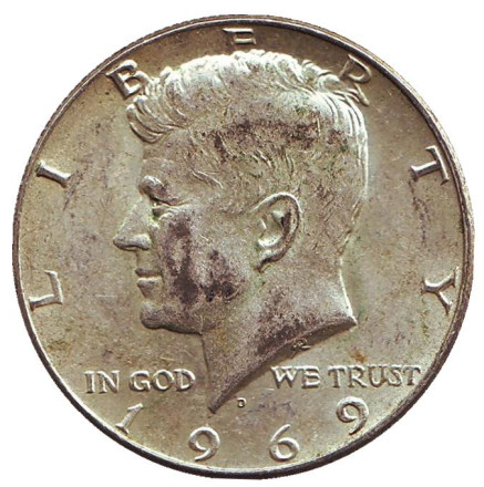 Монета 50 центов. 1969 (D) год, США. Джон Кеннеди.