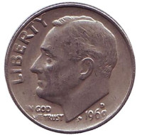 Рузвельт. Монета 10 центов. 1969 (D) год, США.