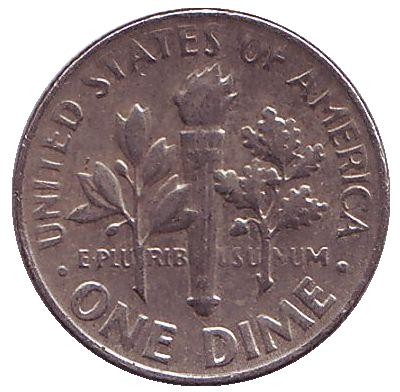 Монета 10 центов. 1969 (D) год, США. Рузвельт. Монета 10 центов. 1969 (D) год, США. Рузвельт.