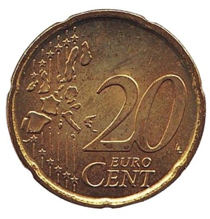 Монета 20 центов. 2001 год, Испания. Монета 20 центов. 2001 год, Испания.