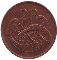 Монета 2 пенса. 1982 год, Ирландия. Птица. Ирландская арфа. Монета 2 пенса. 1982 год, Ирландия. Птица. Ирландская арфа.