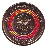 Монета 2 доллара. 2018 год, Австралия. XXI Игры содружества 2018. Эмблема.