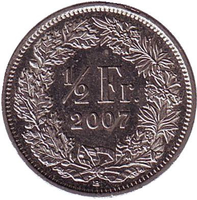 Монета 1/2 франка. 2007 год, Швейцария.