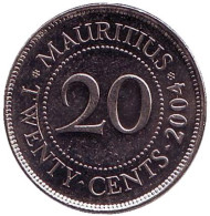 Монета 20 центов. 2004 год, Маврикий. Монета 20 центов. 2004 год, Маврикий.
