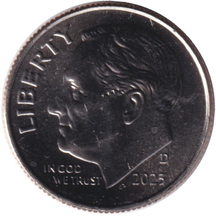 Монета 10 центов. 2023 (D) год, США. Рузвельт.