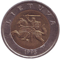 Рыцарь. Монета 5 литов, 1998 год, Литва. Из обращения.