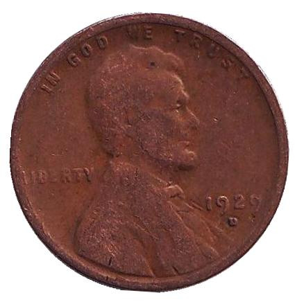 Монета 1 цент. 1929 год (D), США. Линкольн.