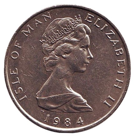 Монета 10 пенсов. 1984 год, Остров Мэн. (Отметка "AC"). Мэнский лохтан.