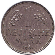 Монета 1 марка. 1961 год (J), ФРГ. Монета 1 марка. 1961 год (J), ФРГ.