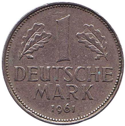 Монета 1 марка. 1961 год (J), ФРГ.