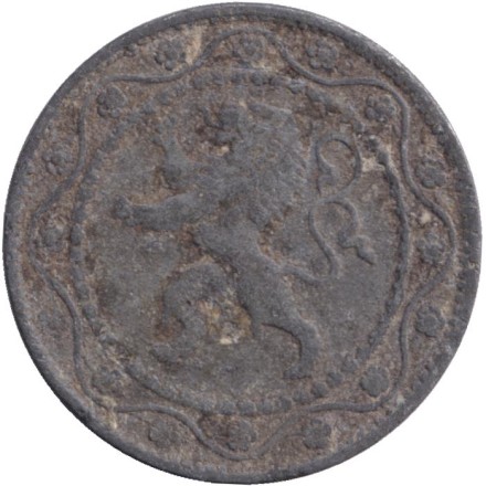 Монета 25 сантимов. 1917 год, Бельгия.