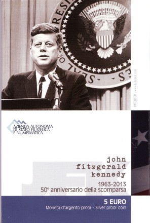 Монета 5 евро. 2013 год, Сан-Марино. Джон Кеннеди. 50-летие со дня убийства. Монета 5 евро. 2013 год, Сан-Марино. Джон Кеннеди. 50-летие со дня убийства.