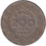 Монета 200 рейсов. 1940 год, Бразилия. Монета 200 рейсов. 1940 год, Бразилия.