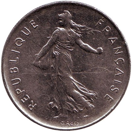 Монета 5 франков. 1975 год, Франция. Монета 5 франков. 1975 год, Франция.