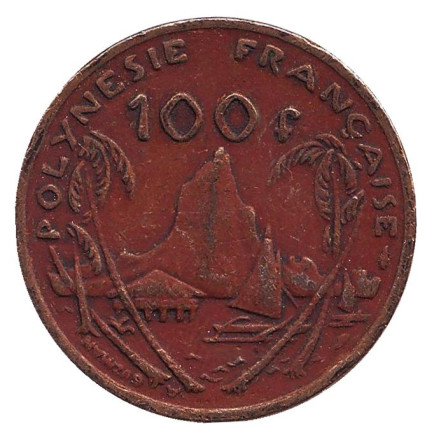 Монета 100 франков. 1988 год, Французская Полинезия. Скалистый остров Муреа.