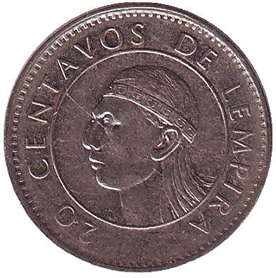 Монета 20 сентаво. 1991 год, Гондурас.