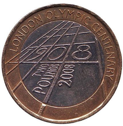 Монета 2 фунта. 2008 год, Великобритания. 100 лет со дня проведения летних Олимпийских игр в Лондоне.