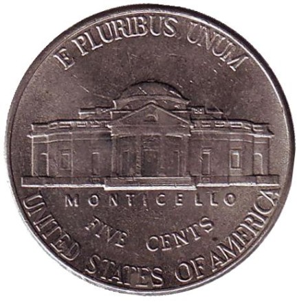 Монета 5 центов. 2003 год (D), США. Джефферсон. Монтичелло. Монета 5 центов. 2003 год (D), США. Джефферсон. Монтичелло.