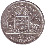 Монета 2 шиллинга (флорин). 1952 год, Австралия.