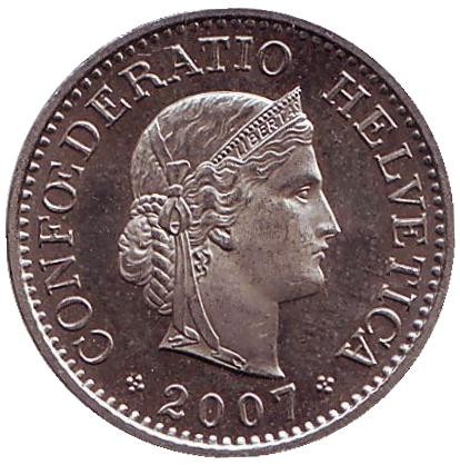 Монета 10 раппенов. 2007 год, Швейцария. Монета 10 раппенов. 2007 год, Швейцария.