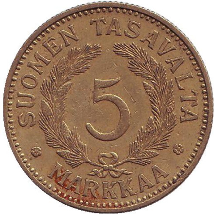Монета 5 марок. 1939 год, Финляндия.