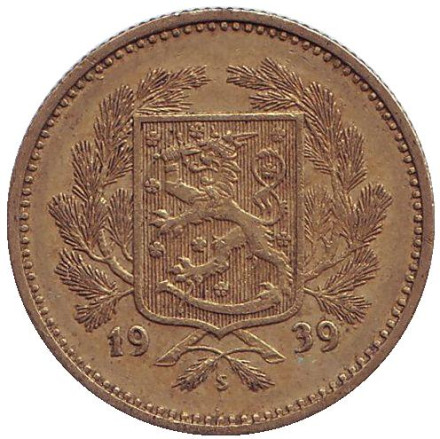 Монета 5 марок. 1939 год, Финляндия.