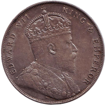 Монета 1 доллар. 1908 год, Стрейтс-Сетлментс. Монета 1 доллар. 1908 год, Стрейтс-Сетлментс.