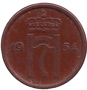 Монета 1 эре. 1954 год, Норвегия. Монета 1 эре. 1954 год, Норвегия.