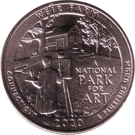 Монета 25 центов (D). 2020 год, США Ферма Дж. А. Вейра, Коннектикут. Парк № 52.