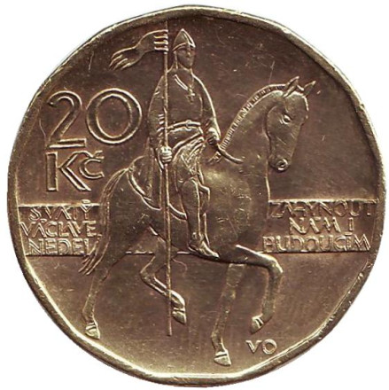 Монета 20 крон. 2004 год, Чехия. Всадник (Святой Вацлав).