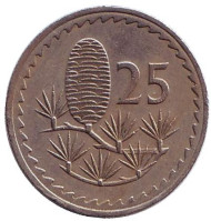 Монета 25 миллей. 1968 год, Кипр. Ливанский кедр.