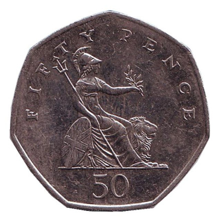 Монета 50 пенсов. 2008 год, Великобритания. Старый тип.