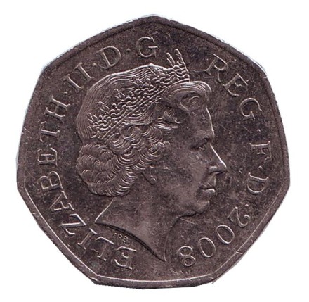 Монета 50 пенсов. 2008 год, Великобритания. Старый тип.