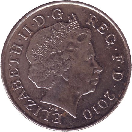 Монета 10 пенсов. 2010 год, Великобритания. Монета 10 пенсов. 2010 год, Великобритания.