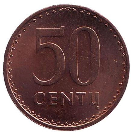 Монета 50 центов, 1991 год, Литва. XF-aUNC.