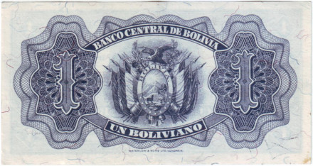 Банкнота 1 боливиано. 1928 год, Боливия. (Эмиссия 1951). Номер 128b. Симон Боливар.