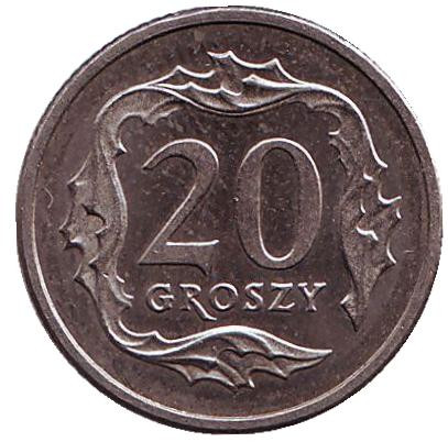 Монета 20 грошей. 1999 год, Польша.